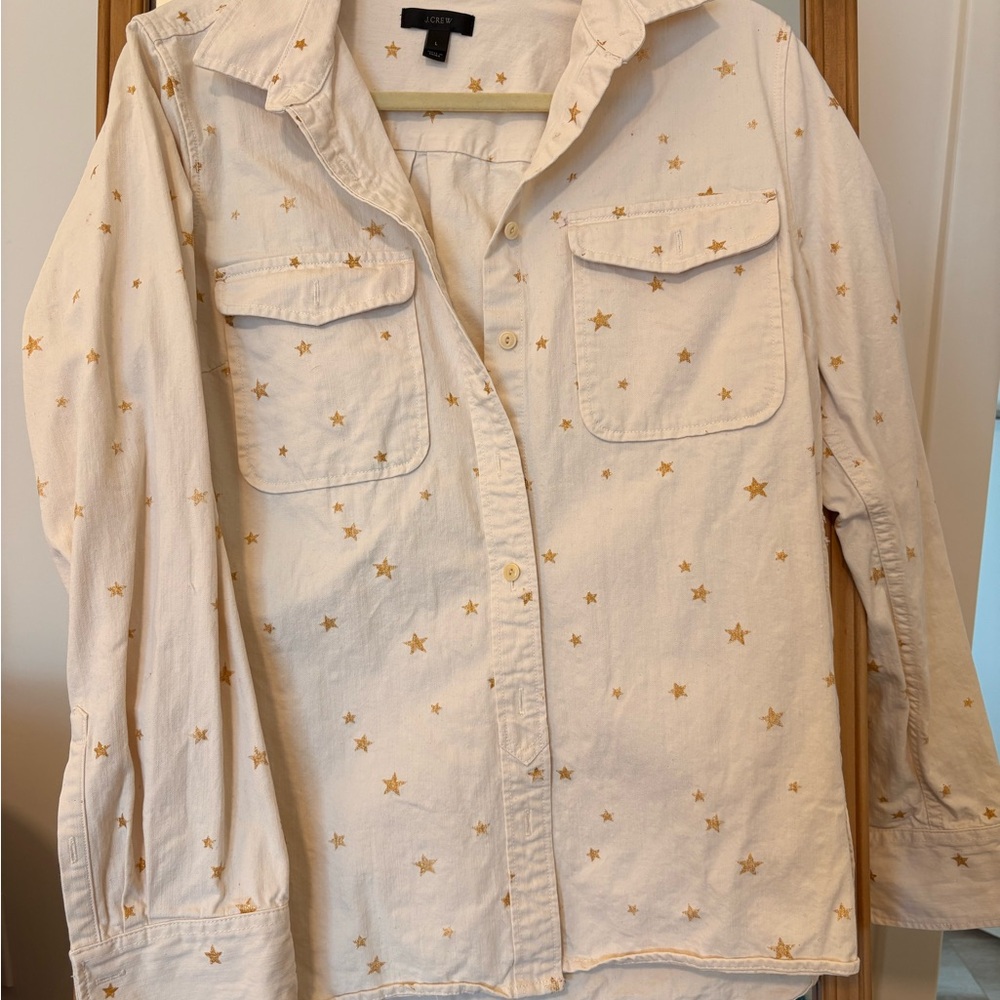 J. Crew White cotton Shirt with Gold glitter Stars